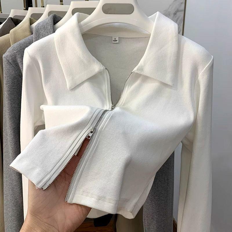 Zipper Lapel Cardigan Spring and Autumn Short Top Jacket