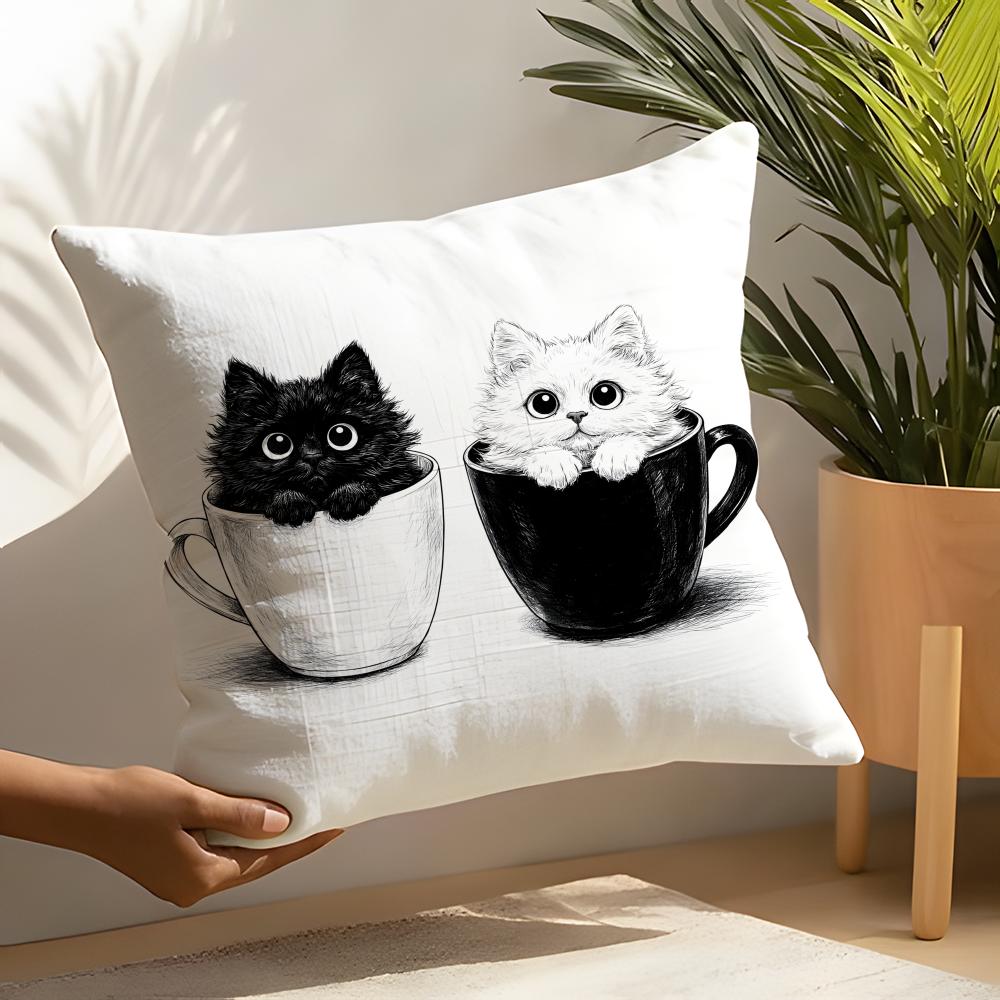 Cute Cartoon Plush Cat 4 Pillow Case Linen Cushion Covers For Decorative Sofa Home Pillows Case Car Chair Pillows Cases