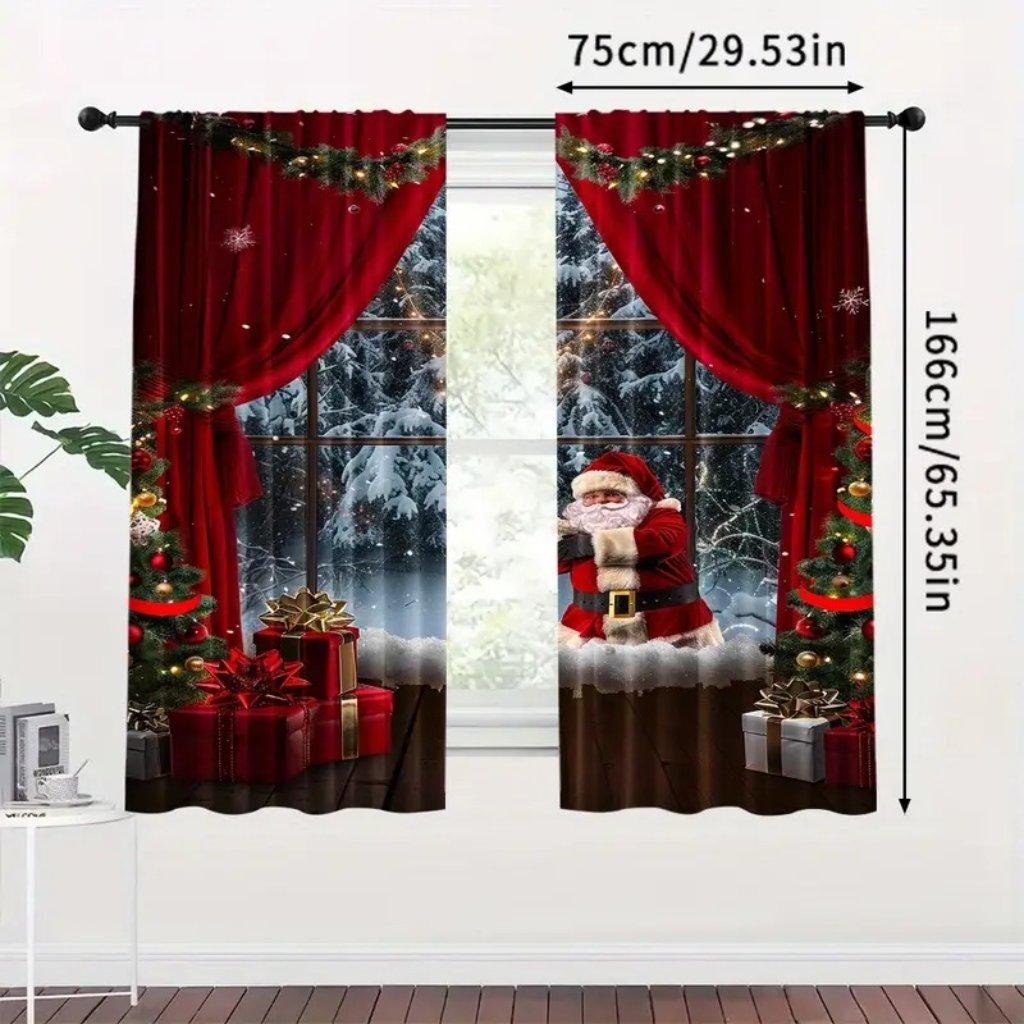 2 st Set av Jultomten Julgardiner Digitaltryck Polyester Gardin Stångficka Perfekt för Vardagsrum, Kök, Sovrum