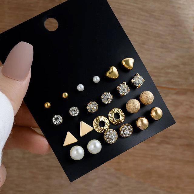 European & American Geometric C-Shaped Hoop Earrings: 6-Piece Gold & Pearl Wire-Wrapped Set for Women