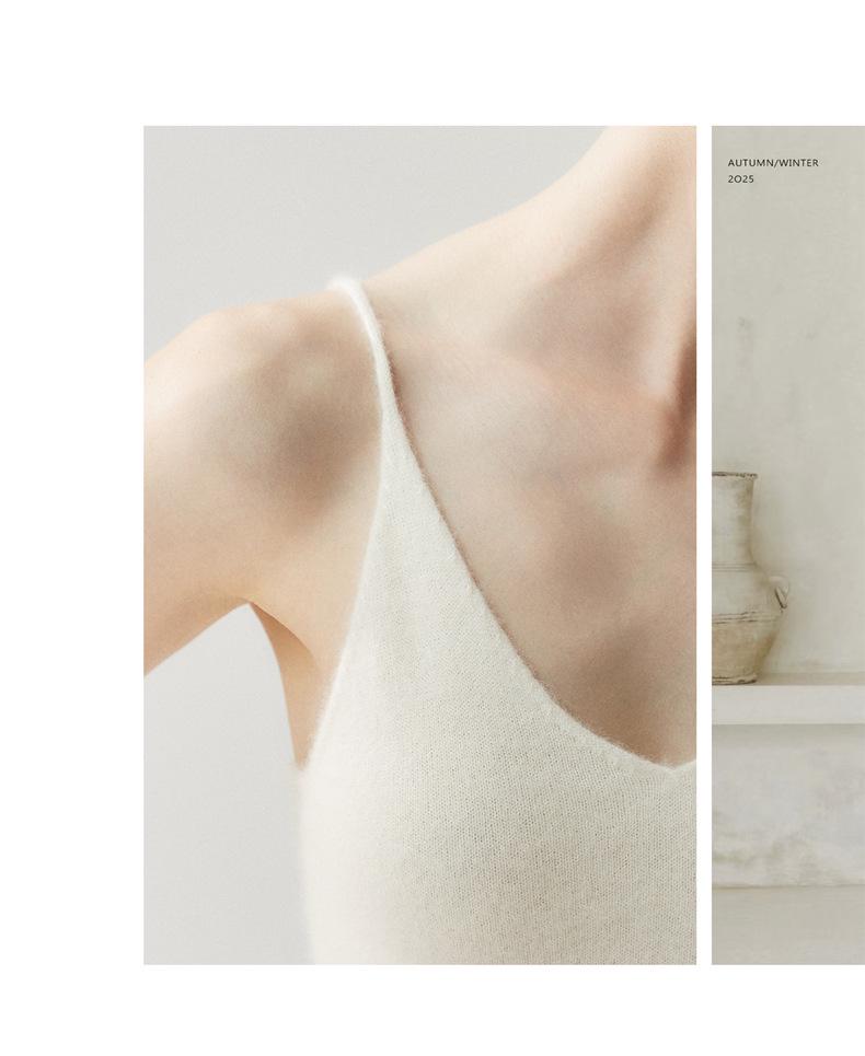 2025 Autumn/Winter V-neck Cashmere Slim-fit Vest - Women's Wool Knit Innerwear