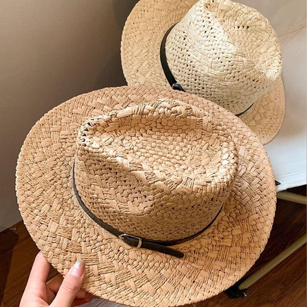 Jazz Western Cowboy Hat Wide Brim Visor Cap American Hollow Straw Hat  Summer