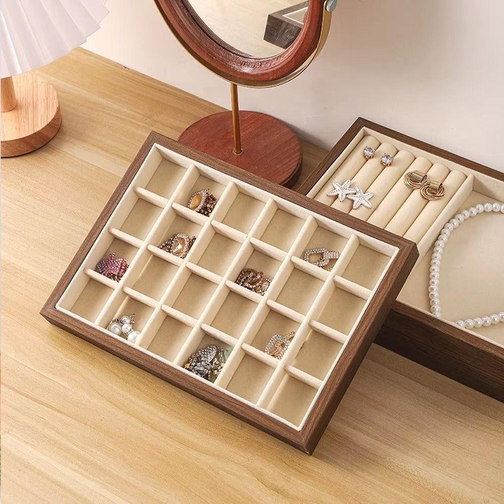 Velvet Lining Earrings Storage Holder Solid Wood Pendant Display Plate Jewelry Drawer Inserts  Ring