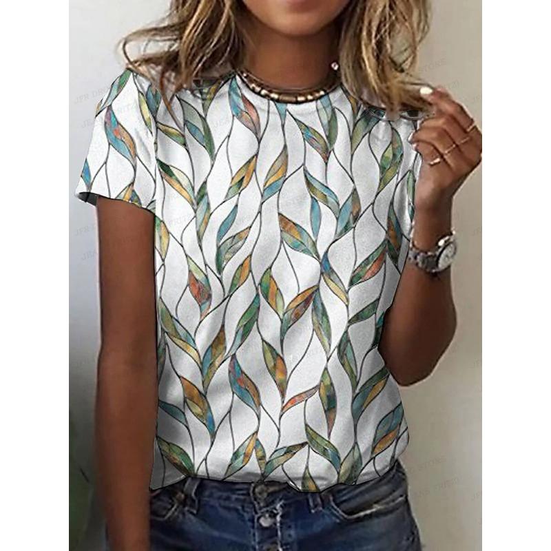 Luxurious Golden 3D Printed T-shirt for Ladies, Fashionable Summer Large-sized Loose Clothing