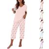 Women's Casual Round Neck Loose Fit Printed Short Sleeve T-Shirt and Cropped Pants Set