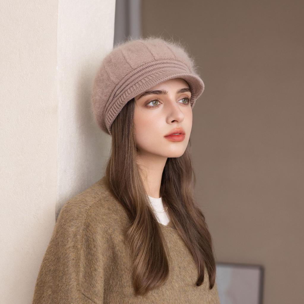 New Rabbit Fur Hat for Women Plus Velvet To Keep Warm Grandma Ear Protector Wool Knitted Hat for Middle Aged and Elderly Mothers
