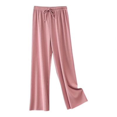 Pantaloni casual pentru femei, cu talie elastică, cu șnur ajustabil, de culoare uni, pantaloni lungi, mătase de gheață, pantaloni drapați cu picioare largi, îmbrăcăminte de stradă