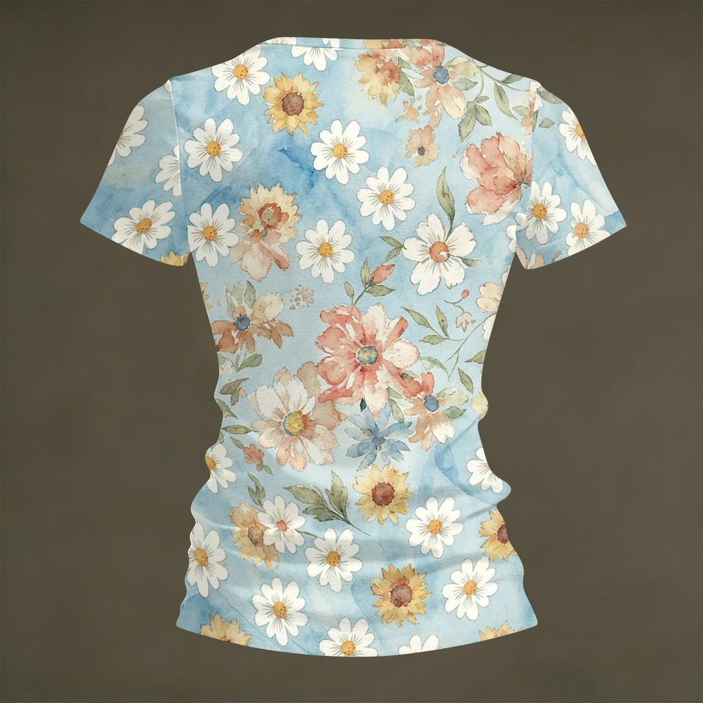 Women Casual V Neck Short Sleeve Floral Print T Shirt Lightweight Soft Fabric Summer Top for Everyday Wear