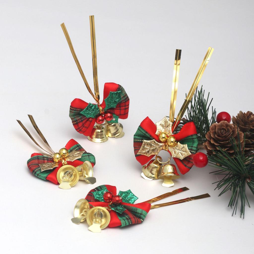 2PCS Christmas Bows with Bells Christmas Bowknot DIY Craft Ornaments Xmas Tree Hanging Decor 2026 New Year Home Decor
