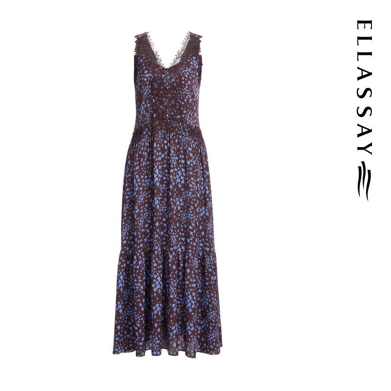 ELLASSAY 2025 Summer Jacquard V-Neck Midi Dress