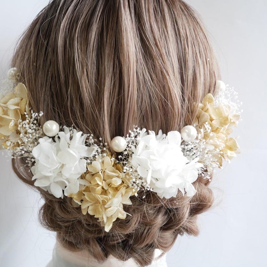 [Lomeri] Lomeri Hair Ornament Set of 12 (White Gold) Featuring Baby's Breath, Hydrangea, and Pearls (A374)