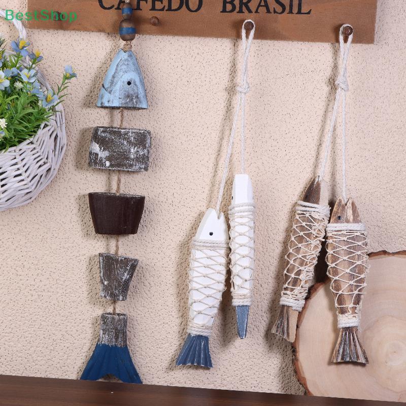 Mediterranean Wooden Fish Skewer Wall Decor,Vintage-Style Ocean Series Ornament,Antique Wood Carved Fish Hanging