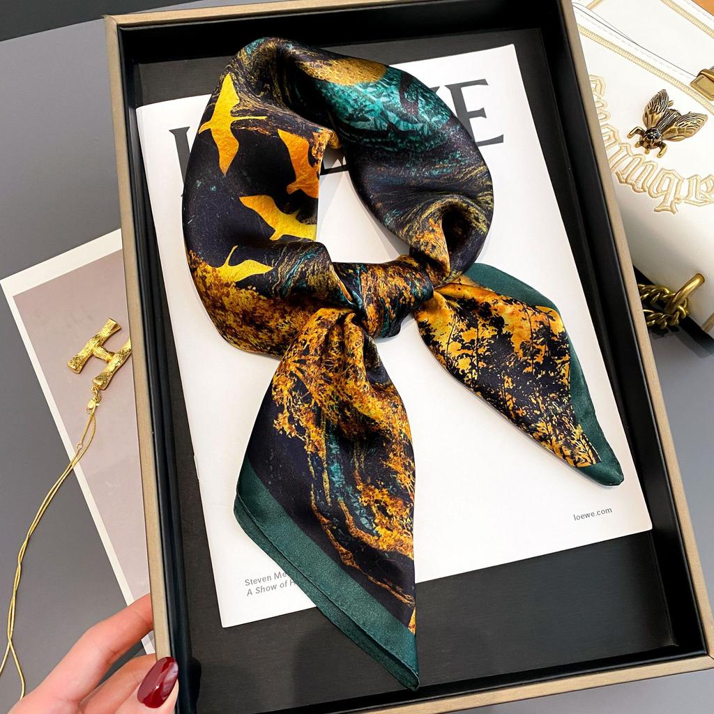 1116 Korean version of spring and summer new oil painting silk square scarf women's mulberry silk scarf decoration with shirt scarf professional women