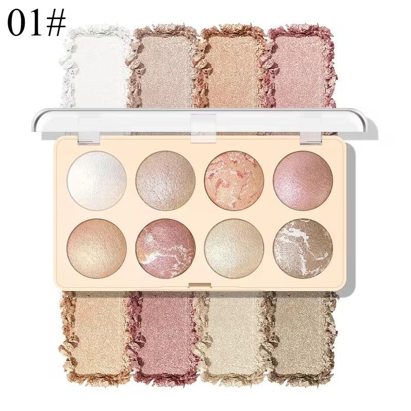 8-Color Highlight Contour Eyeshadow Palette Ultra-Fine Glitter, Moisturizing Luster, Buildable and Waterproof Blush Eyeshadow Multi-use Powder