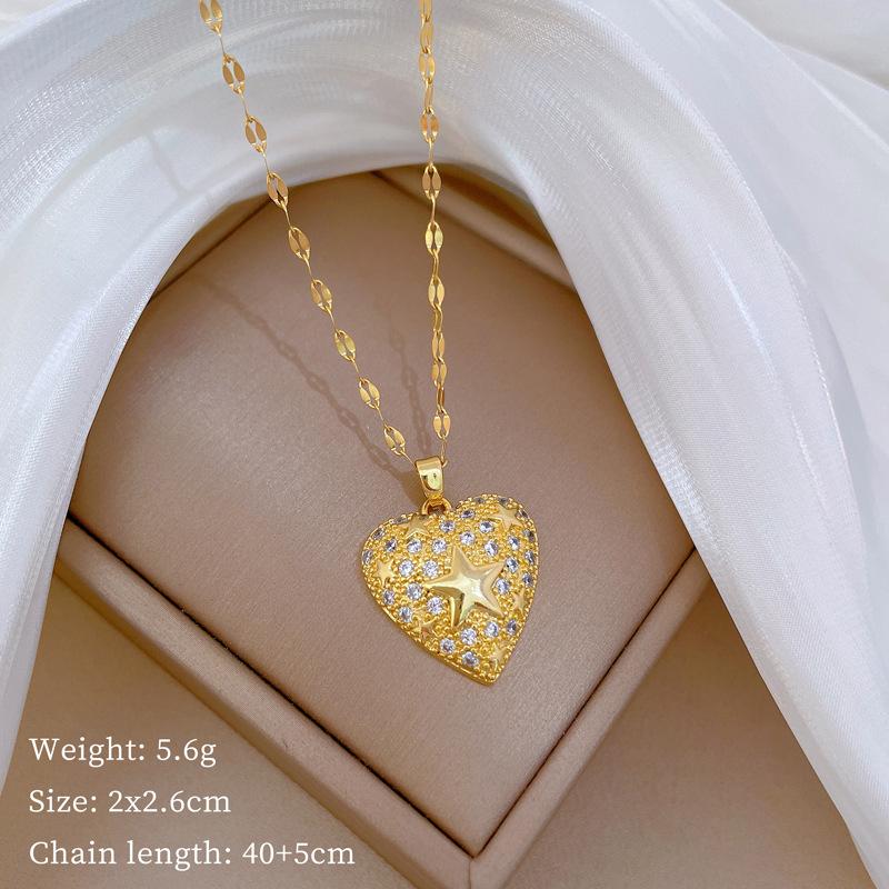 

Love Pentagram Light Luxury Temperament Gorgeous Full Diamond Necklace Female Versatile Collarbone Chain Titanium Steel Chain
