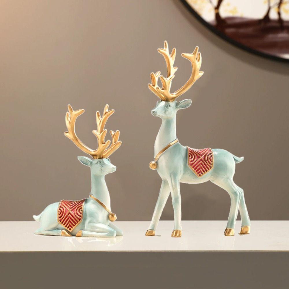 2pcs Resin Deer Ornaments Minimalist Animal Sculpture Desktop Ornament Elk Statue  Car