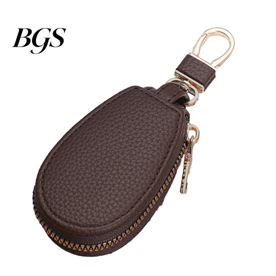 Remote Key Case Faux Leather Car with Hanging Buckle Keyring Chain Portable Holder Fob Zipper Bag Protector Pouch Wallet