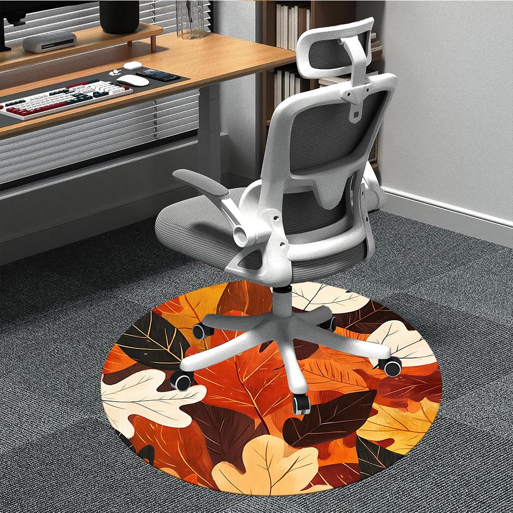 

1pc Autumn Leaves Office Round Area Rug, Mat Suitable For Office, Under Office Chairs Bedroom Living Room Home Decor, Room Deco 80cm