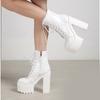 Fashion Ankle Boots Round Toe Block High Heel 14cm Platform Zipper Lace Up Plus Size 35-43 Party Booty Solid Platform Boots Ladies Shoes