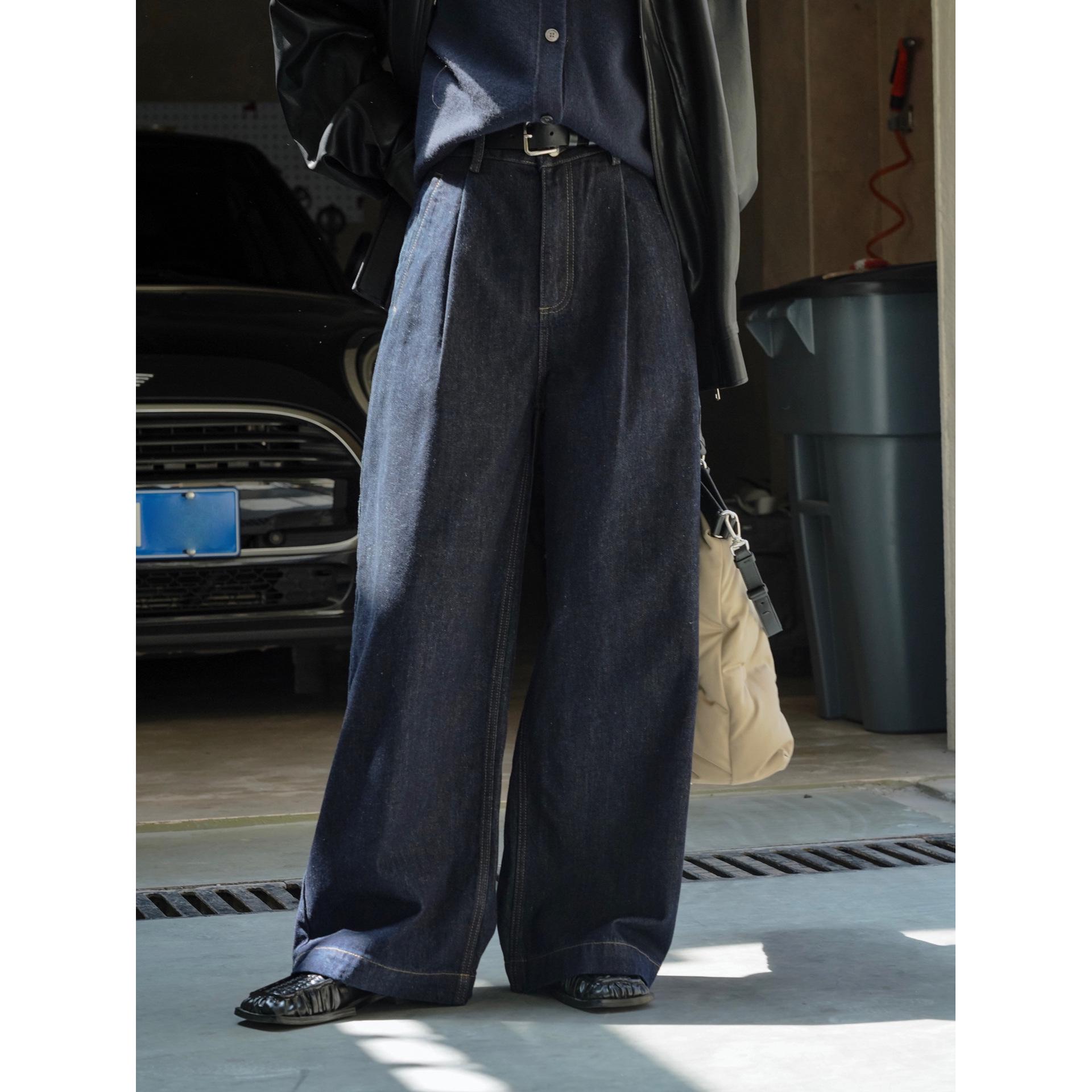 

Louvre Winter женские теплые бархатные джинсы в стиле ретро с широкими штанинами: Корейский стиль, свободный крой, приятный к коже. Small темно-синий