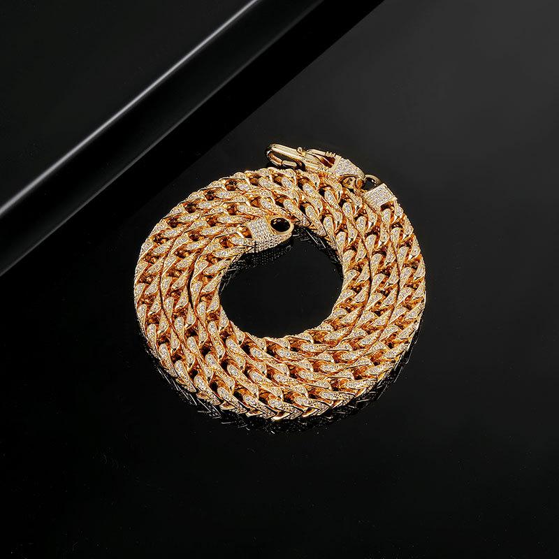 A European and American 6mm zircon bracelet necklace set hip-hop personalized lock buckle accessories, popular