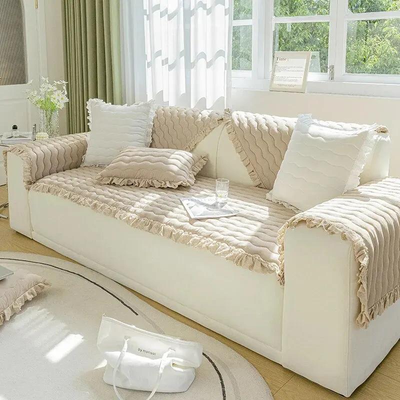 Wooden Ear Edge Pure Color Soft Touch Four Seasons Universal Sofa Cover Back Towel Anti-slip