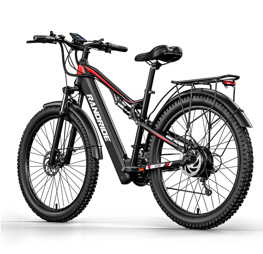 Randride YG90B Electric Mountain Bike, 1000W, 48V 17Ah, 27.5"x2.4" Fat Tire, 21-Speed, Full Suspension,  Hydraulic Brakes