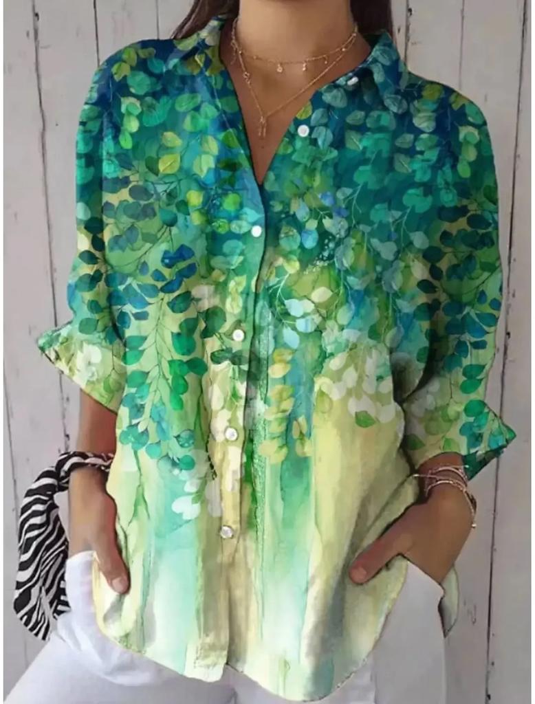 Women Shirts Floral Graphics Blouse Spring Autumn Lapel Neck Blouse Women Long Sleeve Shirts Womens Clothes Female Clothing