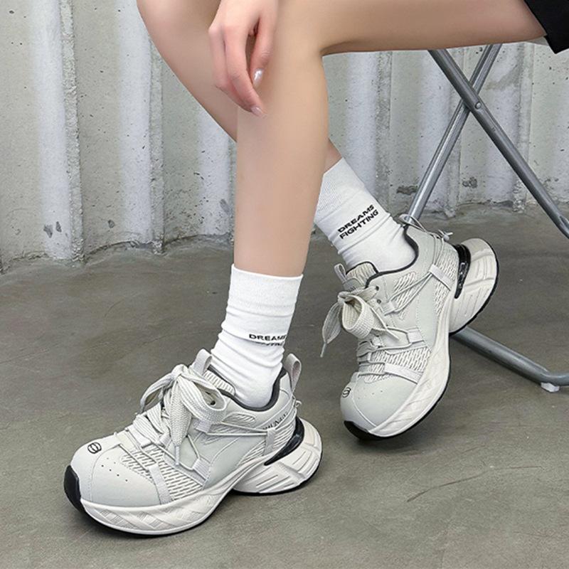 Functional Wind Outdoor Dad Shoes Women's 2025 Spring New Leather Polish Color European and American Thick-soled Heightening Casual Sports Shoes