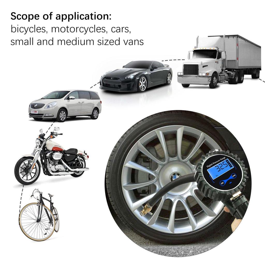 Digitaler Reifendruckprüfer, Inflator, 200 PSI, hochpräziser Luftdruckprüfer und LCD-Bildschirm für Auto, LKW, Motorrad, Wohnmobil, SUV, Fahrrad LV12