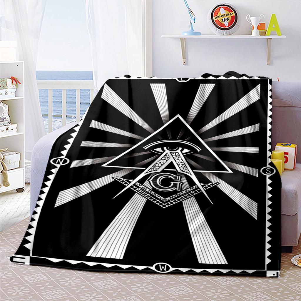 1PC  Freemason Poster Masonic Symbols  Soft Comfortable Throw Blanket Suitable All Seasons Great Gift Idea Home Office Travel