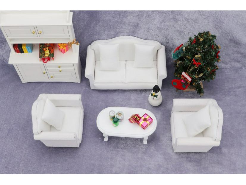 1:12 Dollhouse Miniature White Sofa 3-Piece Set with Cushions
