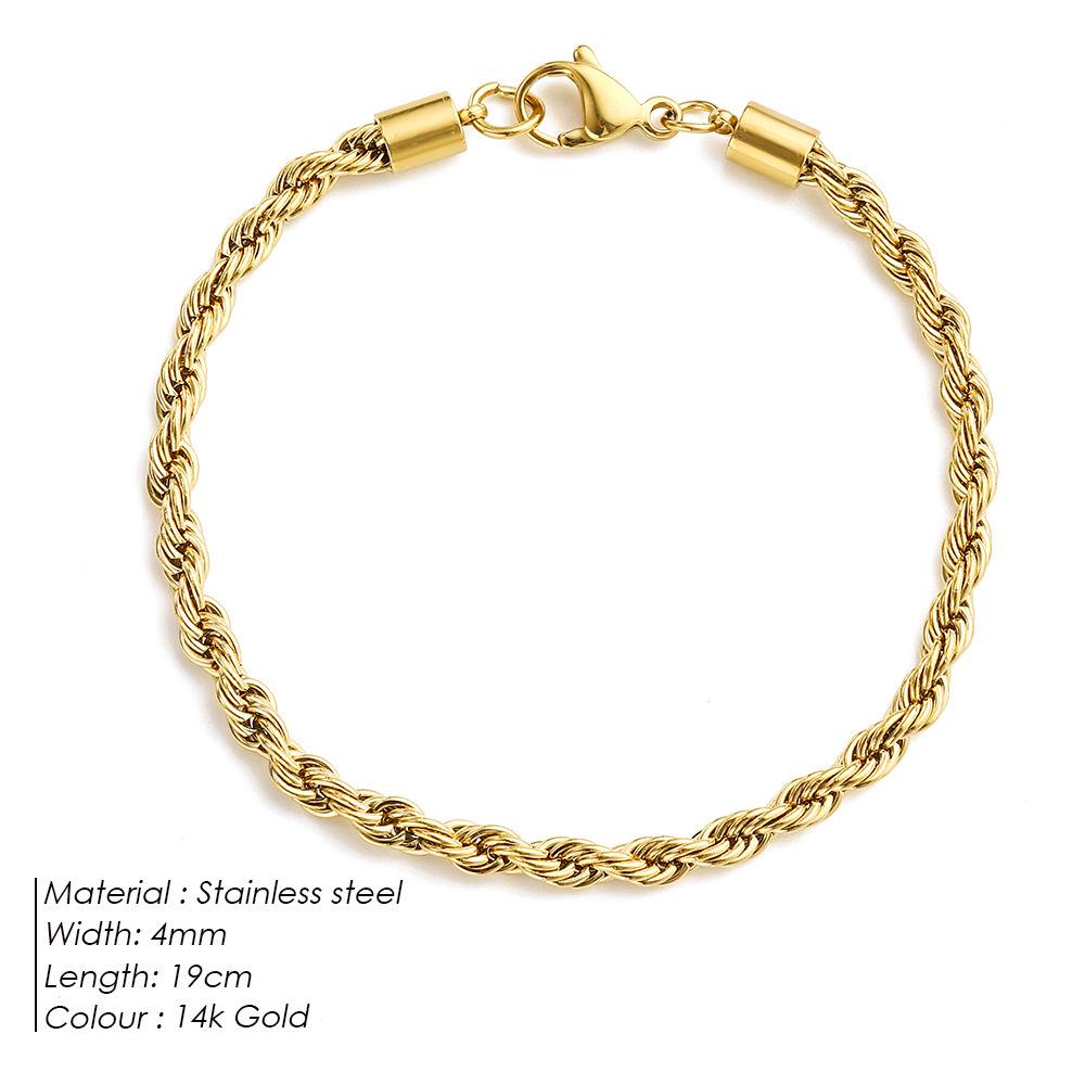Gold-Plated Twisted Chain Bracelet: Stainless Steel Hip-Hop Punk Jewelry for Women