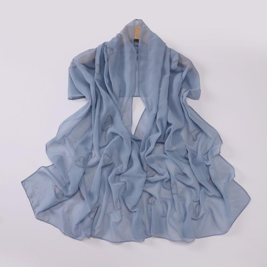 High Quality Chiffon Long Scarf With Heart Star Rhinestone Ethnic Headscarf