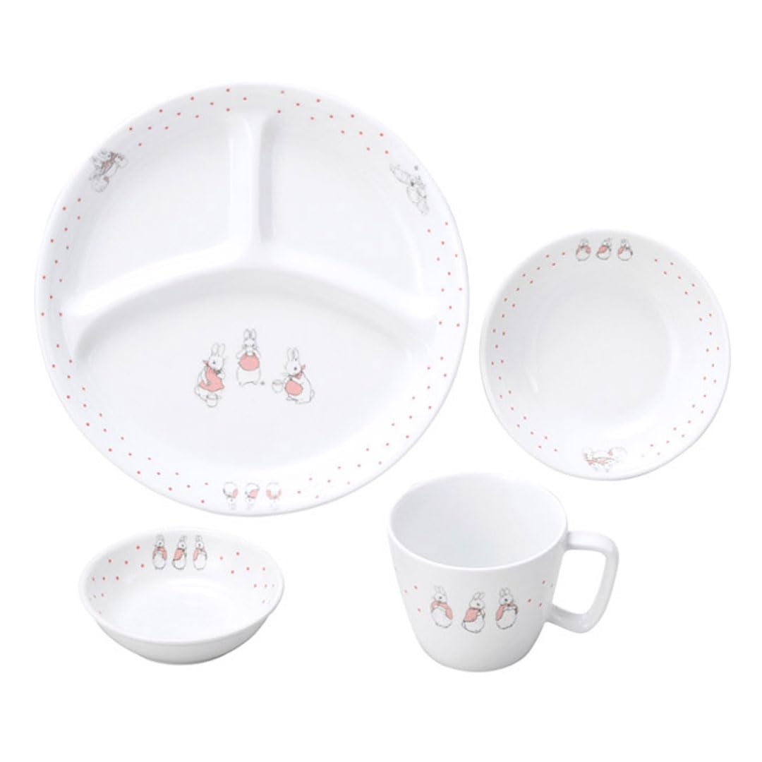 

OGISO Питер Кролик Точки Девочки Набор Посуды из Усиленного Фарфора из 4 предметов (Можно мыть в посудомоечной машине/использовать в микроволновой печи)