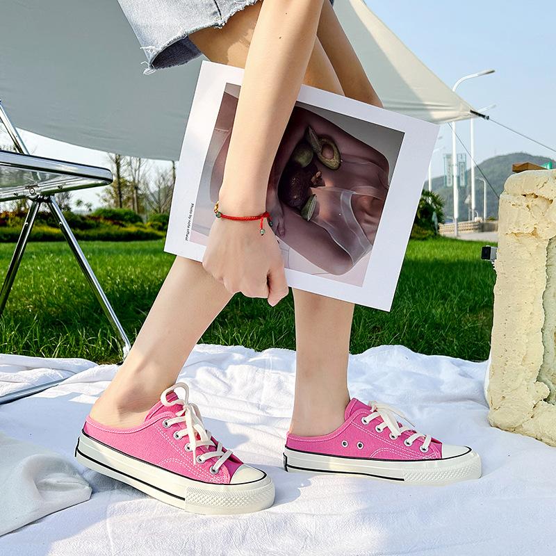Demi-pantoufles, chaussures en toile, petites chaussures polyvalentes en tableau blanc pour étudiantes, chaussures décontractées coréennes d'été, chaussures en toile à la mode