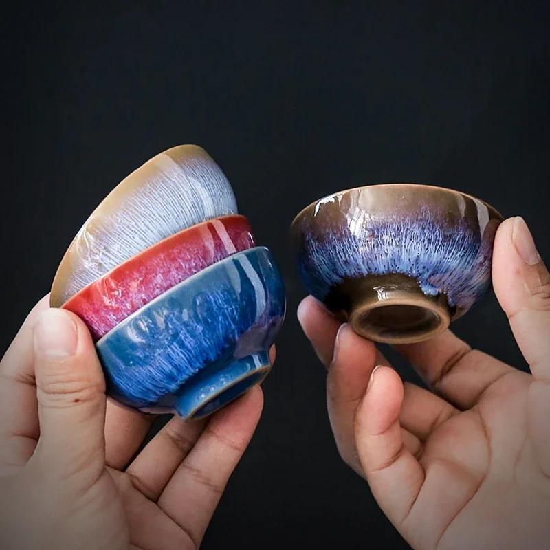 1pc Kiln Change China Ceramic Tea Cup Temmoku Glaze Porcelain Kung Fu Cups Set Pottery Jianzhan Drinkware Tableware Wholesale