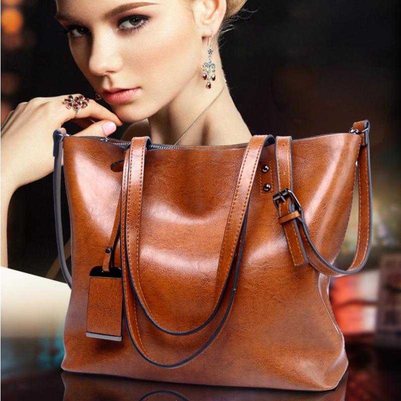 Leather Bucket Bag Simple Style Double Strap Handbag Shoulder Bags for Women Shopping Tote Ladies Tote Bag