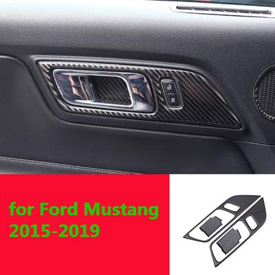 Poignées intérieures de porte en fibre de carbone pour bol de porte décoratif pour Ford Mustang autocollants de voiture style de voiture 2015 2016 2017