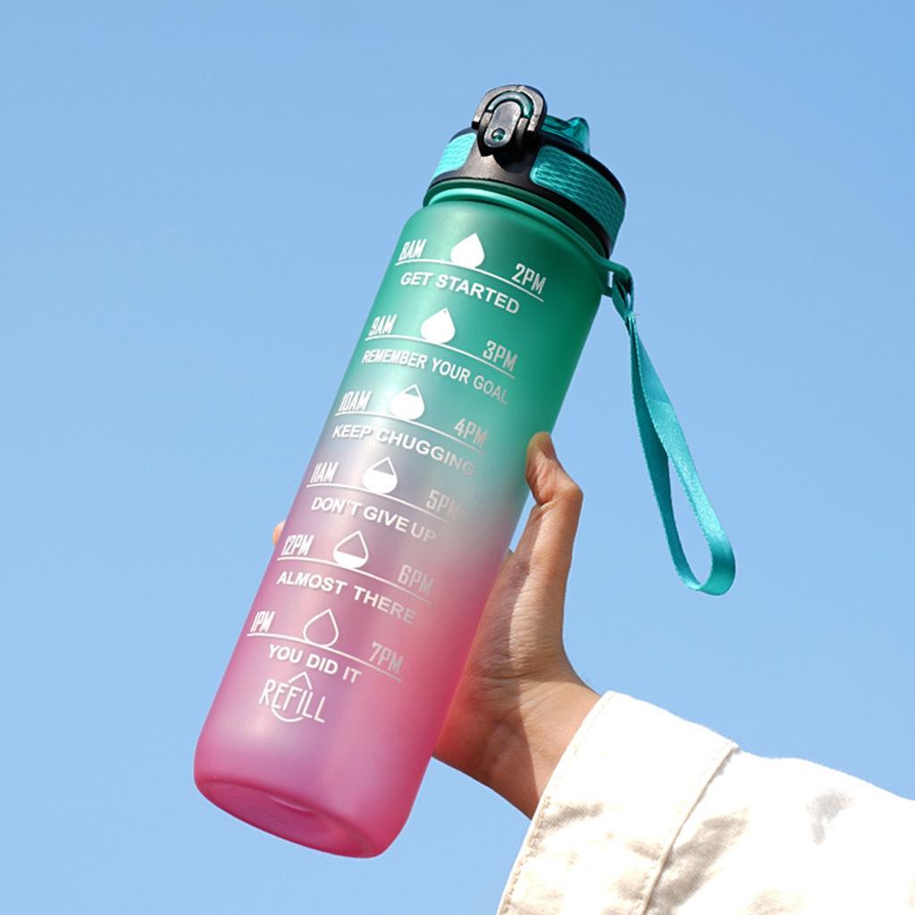 32oz Gradient Water Bottle 1L Large Capacity Space Cup with Straw & Handle for Outdoor Sports