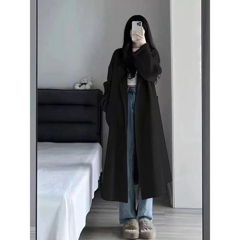 

Premium Women s Mid-Length Gray Wool Coat - Autumn/Winter 2025 Korean Style M чёрный