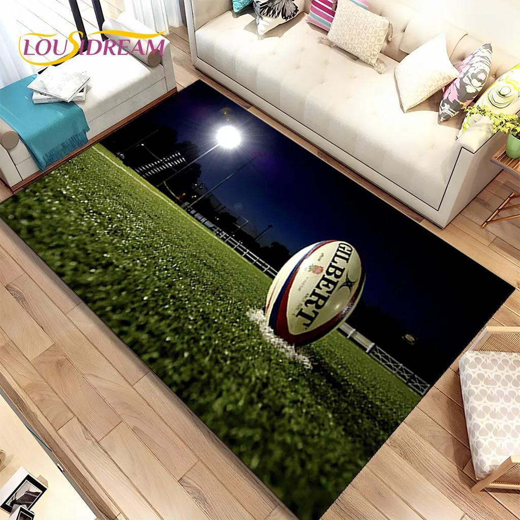 Rugby-Teppich mit amerikanischem Fußballfeld, Teppich für Wohnzimmer, Schlafzimmer, Sofa, Fußmatte, Dekoration, rutschfeste Bodenmatte für Kinder