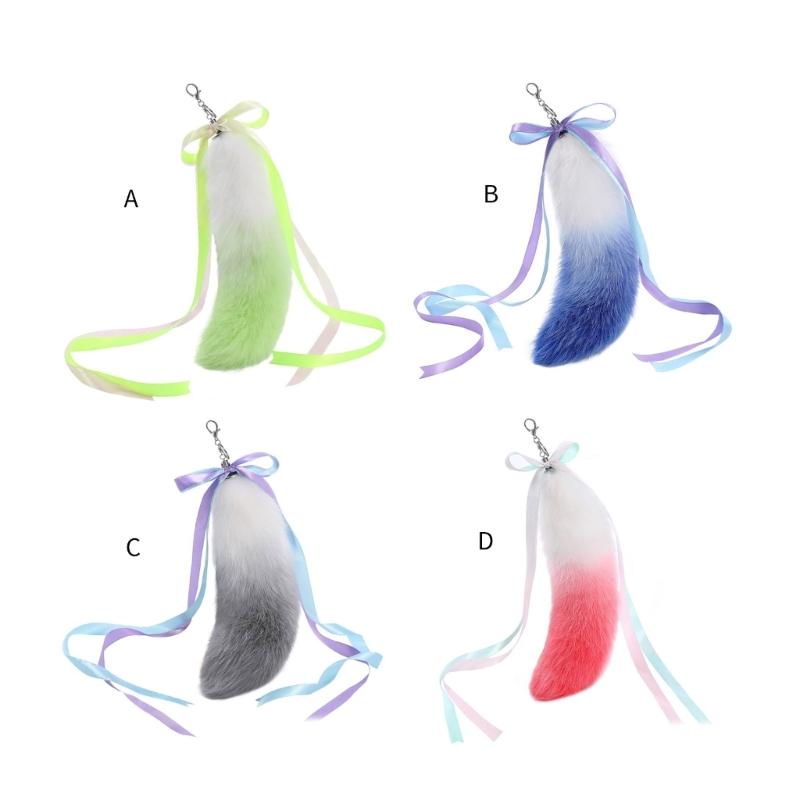 Animal Plush Tail Charm Keychain Purse Bag Charm Keychain Decorations Keychain Pendant with Ribbon