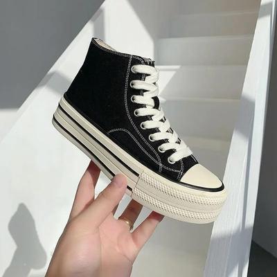 Scarpe in tela rosse casual con plateau primavera alte alla caviglia con rialzo interno scarpe da skate alla moda