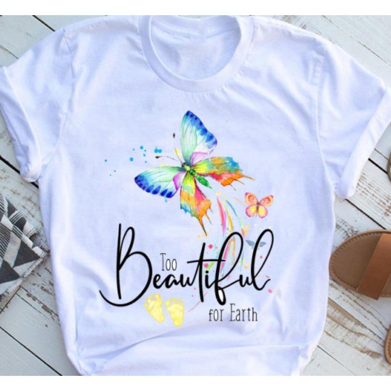 Short Sleeved Butterfly Tree Casual Short Sleeved Women's Casual 3D T-shirt Women's T-shirt