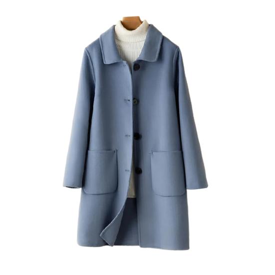Women's Wool Blend Coat Single Breasted Mid-Length Pea Coat Notch Lapel Trench Coat Fall Winter Outerwear