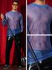 Lars Amadeus Glitter Mesh Long Party Size S Men's T-Shirt, See-Through, Sleeve, Clubwear, Tee, Blue,