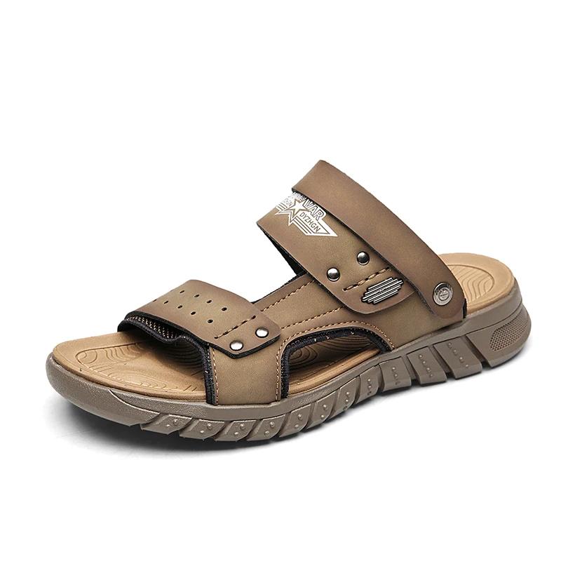 Sommer Herren Echtleder Sandalen Outdoor Römische Sandalen Strand Anti-Rutsch Lässig Leicht Offene Zehen Jungen Sportsandalen