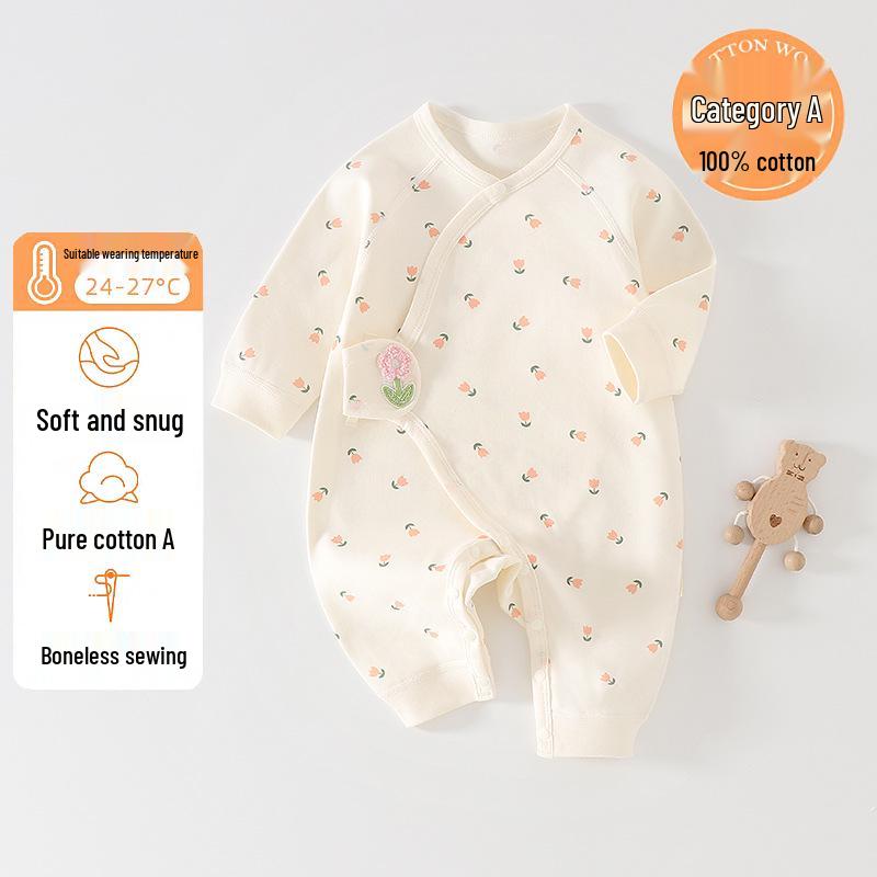 Newborn Pure Cotton Butterfly Romper - Breathable Double Layer Suit for Autumn and Spring