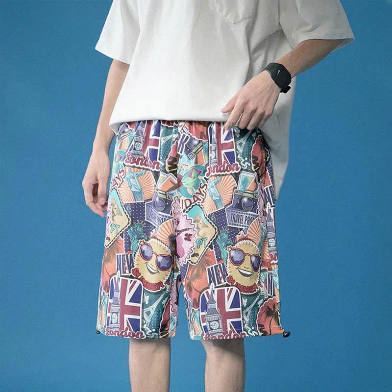 Men's Summer Thin Printed Shorts Loose Outer Wear Casual Five-point Pants Sports Quick-drying Sweat-absorbing Breathable Beach Pants
